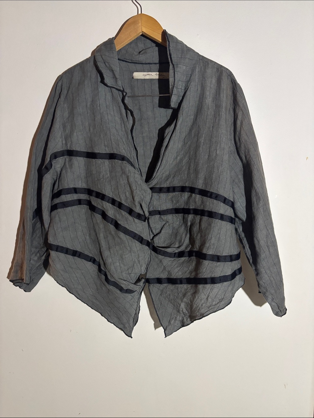 Relaxed Gray Striped Linen-Blend Blouse